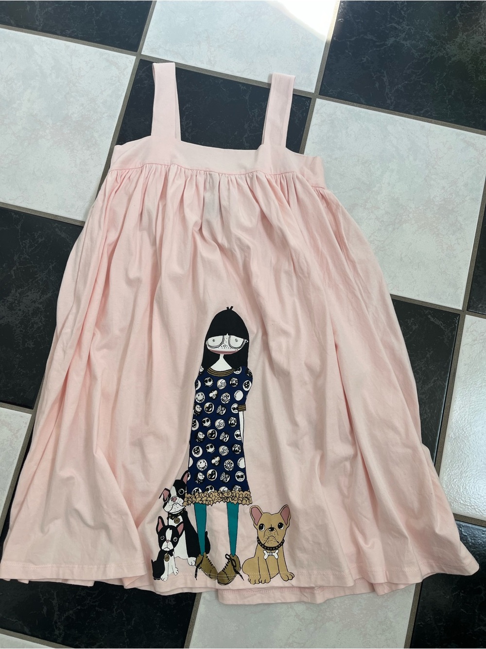 Little Marc Jacobs Girls Pink Sleeveless Dress Illustrated Girl & Dogs Sz 12A+